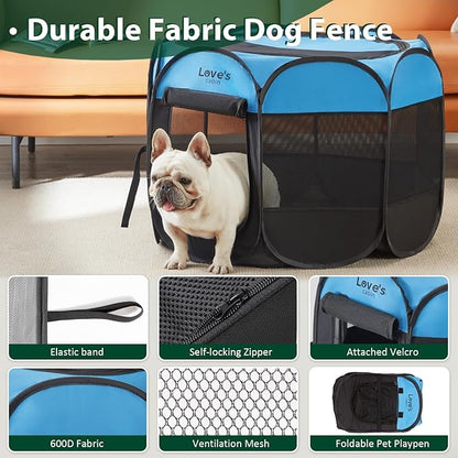 Love's cabin Pet Puppy Dog Playpen, Small Dog Tent Crates Cage Indoor/Outdoor, Portable Playpen for Cat, Foldable Pop Up Dog Kennel Playpen with Carring Case, Removable Zipper Top, Blue