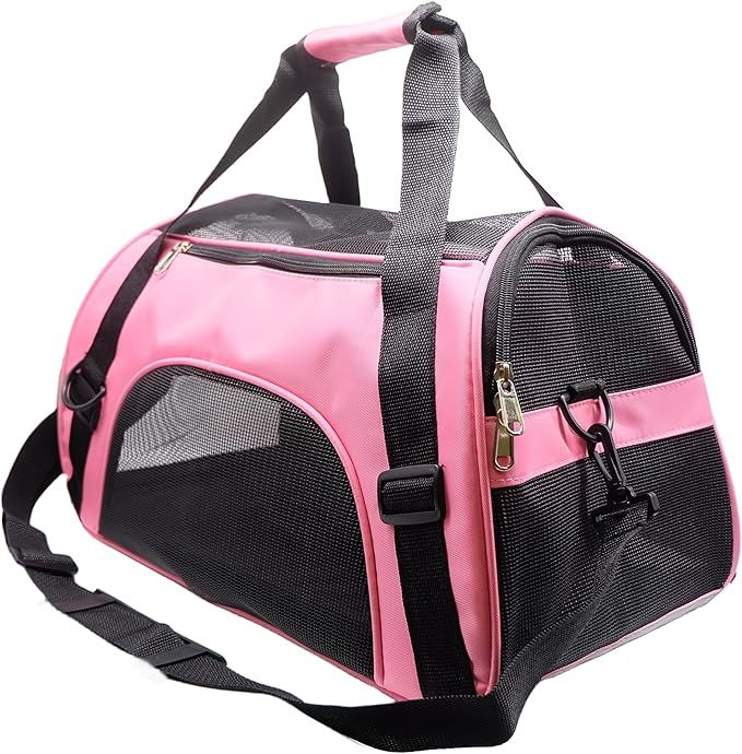 Cat Carrier,Soft-Sided Pet Travel Carrier for Cats,Dogs Puppy Comfort Portable Foldable Pet Bag Airline Approved (Medium-LightPink)