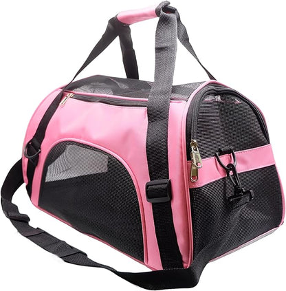 Cat Carrier,Soft-Sided Pet Travel Carrier for Cats,Dogs Puppy Comfort Portable Foldable Pet Bag Airline Approved (Medium-LightPink)