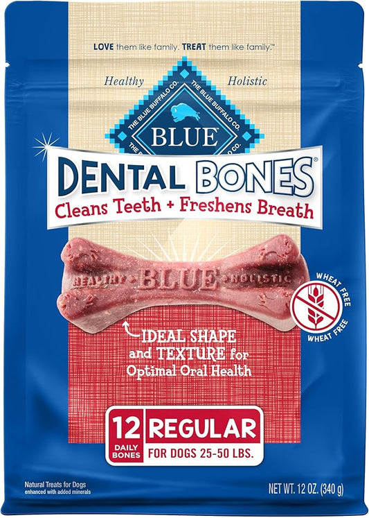 Blue Buffalo Dental Bones Regular Natural Dental Chew Dog Treats Bag, 12oz. Bag