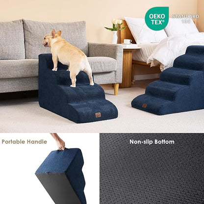 EHEYCIGA Curved Dog Stairs Ramp for High Beds 19.7" H, 4-Step Dog Steps for Small Dogs and Cats, Pet Stairs for High Bed Climbing, Non-Slip Balanced Pet Step Indoor, Navy