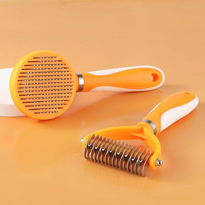 Pet Grooming Brush and Self Cleaning Slicker Brush, Dog Brush Cat Brush for Shedding, Undercoat Rake for Dogs & Cats, Deshedding Dematting Brush for Dogs & Cats, Brushes for Long Haired Pets