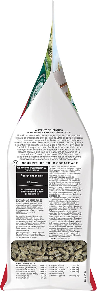 Oxbow Essentials Senior Guinea Pig Food, Made Alfalfa for Guinea Pig, Pet Food Pellets with Vitamin C, Small Animal Pet Products, Made in USA, High Fiber, 4 lb. Bag