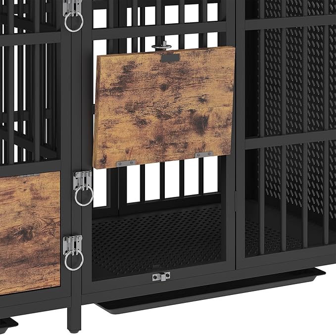 BOINN Large Dog Crate Furniture, 63 inch Heavy Duty Double Dog Crate with Divider, Extra Large Dog Kennel Furniture with Removable Trays for Medium Large Dogs