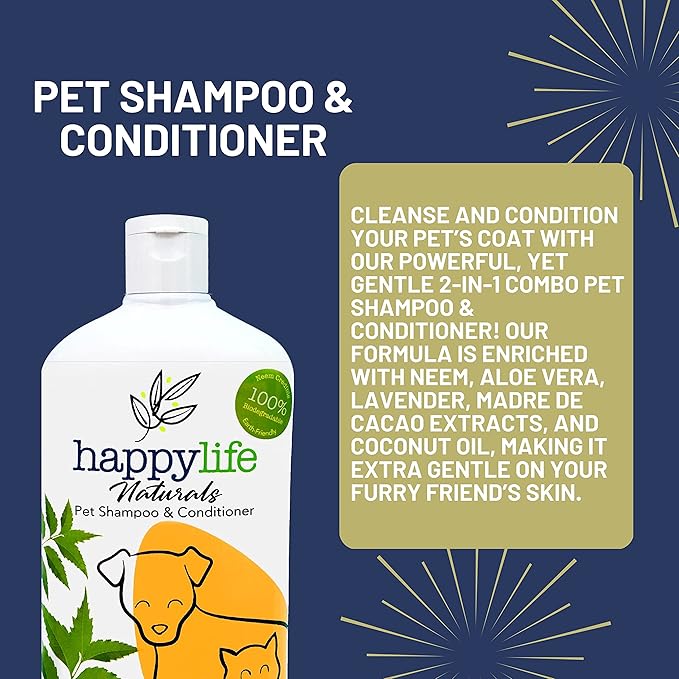 Dog Shampoo and Conditioner 2-in-1 Formula Natural Ingredients for Dogs & Cats - Cat Shampoo and Conditioner - Detangler Dog Shampoo Itchy Skin Relief - Hypoallergenic 500mL