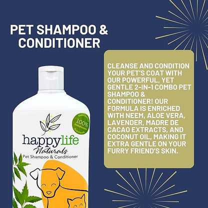 Dog Shampoo and Conditioner 2-in-1 Formula Natural Ingredients for Dogs & Cats - Cat Shampoo and Conditioner - Detangler Dog Shampoo Itchy Skin Relief - Hypoallergenic 500mL
