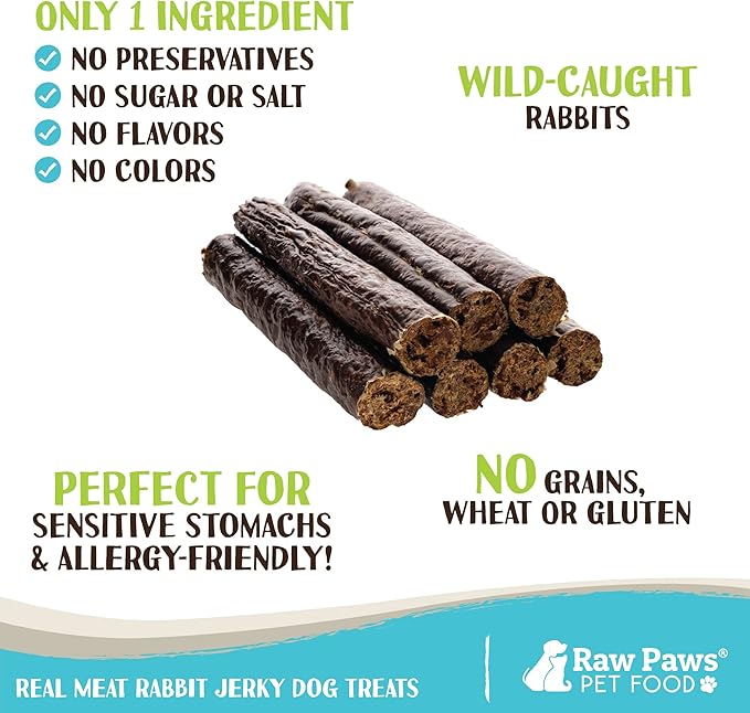 Raw Paws Wild-Caught Rabbit Treats for Dogs, 6-oz - Packed in USA - Rabbit Dog Treats - Corn, Soy & Grain Free Rabbit Bites Dog Treats - Real Rabbit Meat for Dogs - Rabbit Training Treats for Puppies
