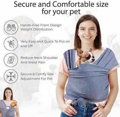 Sling Carrier for Small Dogs and Cats, Cat Carrier Pouch, Puppy Sling, Dog Chest Wrap, Cat Wraps, Dog Sling, Cat Sling, Comfortable, Weight-Distributing Pet Sling, Travel and Daily Use (Black).