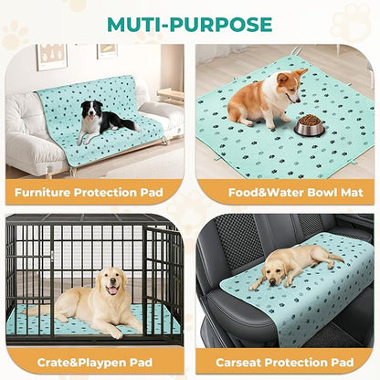 Fostanfly Washable Pee Pads for Dogs, 2 Pack Large 36"x48" Ultra-Absorbent and Leak-Proof Non-Slip Reusable Potty Training Pads for Dogs, Cats, Puppy, Potty of Add 8 Lanyards, Green