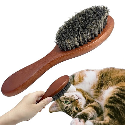 Bristle Cat Hair Brush for Shedding, Soft Cat Brush Wooden Handle, Short & Long Haired Cat Dog Brush Pet Grooming