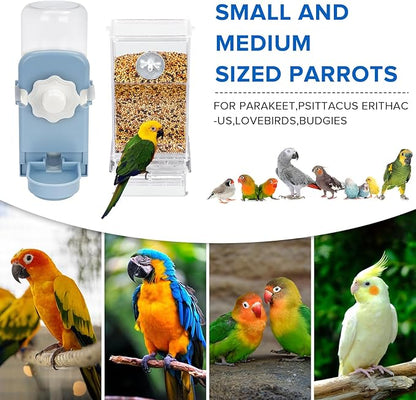 No Mess Bird Feeder Water Dispenser Set, Parakeet Cage Accessories, Bird Feeder and Waterers in Cage for Cockatiels, Finches, Lovebirds, Budgies, Canaries