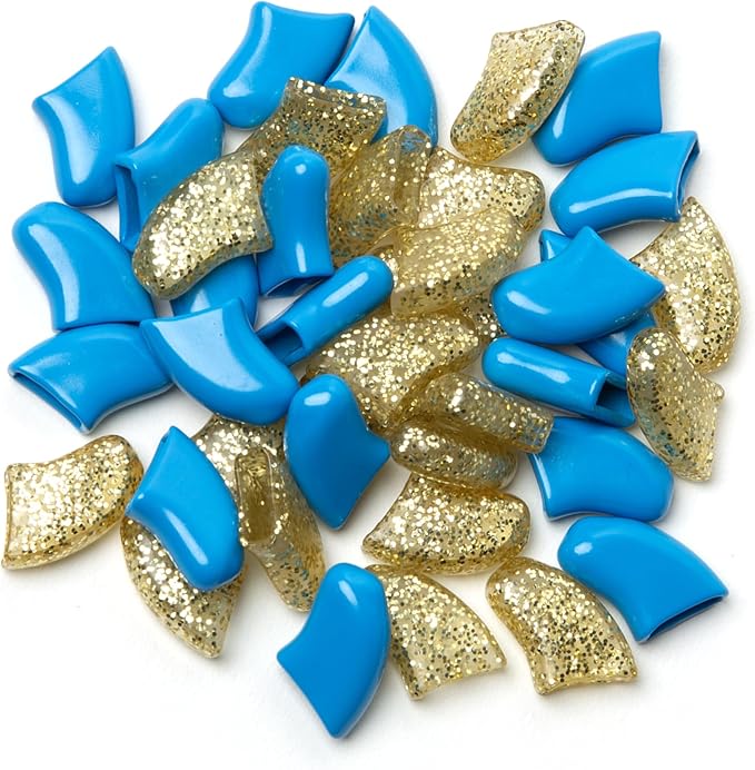 Soft Claws Nail Caps for Dogs with Non-Slip Design Made in USA - 40 Dog Nail Covers for Long-Lasting Protection of Floors and Furniture - Blue & Gold Sparkle, XXL