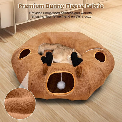 Odoland Reindeer Cat Tunnels Bed with 20 Kitten Toys for Indoor Cats, Plush Cats Couch Tunnel Bed - Kittens Cave Donut Tunnel - Detachable Soft Cat Bed and Variety Kitty Toy Set