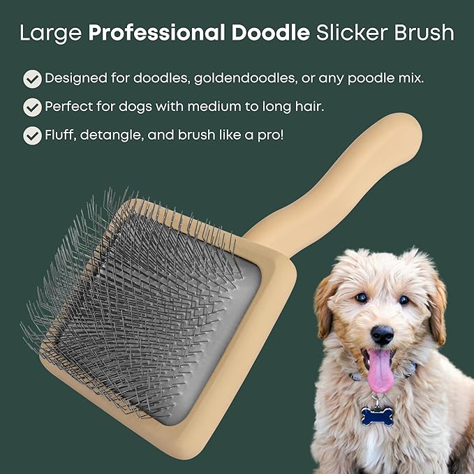 Doodle Slicker Dog Brush - Perfect For Goldendoodle & Poodle Hair Maintenance - Medium to Long Hair Breeds - Detangle, Brush, & Fluff Like a Pro - Goldendoodle Must Haves by Freshly Bailey