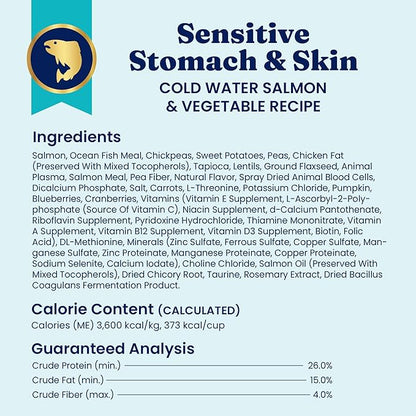 Solid Gold Salmon Dog Food for Sensitive Stomachs  Grain Free & Gluten Free Kibble w/Probiotics to Support Gut Health & Digestion - Sensitive Stomach Dog Food for All Ages  Nutrientboost  3.75 LB