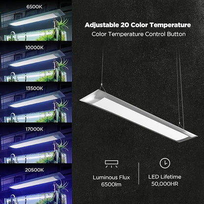 ONF Flat One+ 36 Inch 24/7 Cycle Aquarium Light, Blue White Full Spectrum Colorfull LED Light, Fish Tank Light Brightness Dimmable & Color Temperature APP Controlled, Sunrise & Sunset, Pendant Style