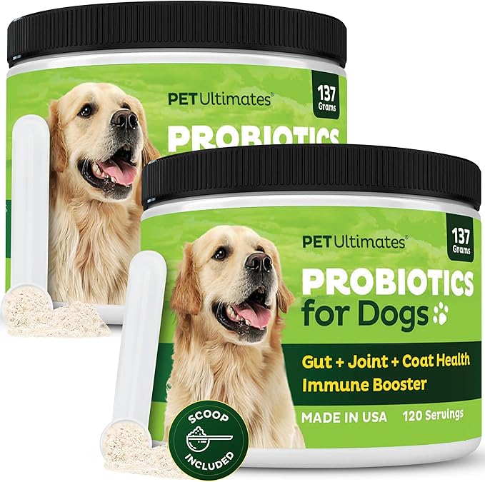 Pet Ultimates Probiotics for Dogs  22-Species Dog Probiotics for Digestive Support & Antibiotics Recovery  Skin and Coat Supplement, Enhances Vitality  Dog Health Supplies (2 Pack)
