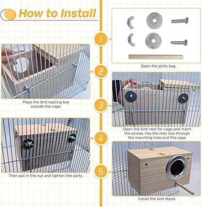PINVNBY Parakeet Nesting Box Bird House for Cage Wood Mating Box Bird Breeding Box for Lovebirds, Cockatoo, Budgie, Finch, Canary Small and Medium Sized Birds (M:7.9 * 4.7 * 4.7 inch)