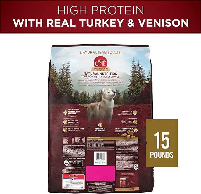 Purina ONE True Instinct With A Blend Of Real Turkey and Venison Dry Dog Food - 15 lb. Bag
