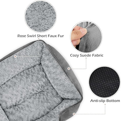 INVENHO Small Dog Bed Rectangle Washable Orthopedic Soft Calming Sleeping Durable Pet Cuddler with Anti-Slip Bottom