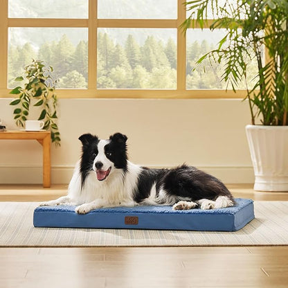 Bedsure Large Dog Bed for Large Dogs  Orthopedic Waterproof Dog Beds with Removable Washable Cover, Egg Foam Pet Bed Mat, Blue Wave