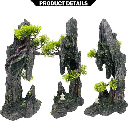 Tall Aquarium Mountain View Stone Decorations Aquarium Ornament Rock Cave Landscape Artificial Mountain Hill View Fish Tank Caves for Betta Hiding Reptile Aquarium Supply