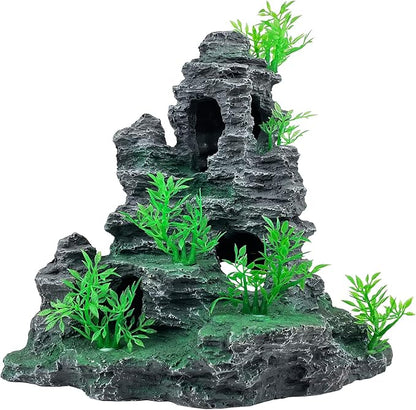 Aquarium Decoration Large and Tall for Fish Tank Rock Thematic Ornaments Aquarium Mountain View Stone Ornaments Aquarium Decor Tree House Cave Fish Tank Decorations - Large