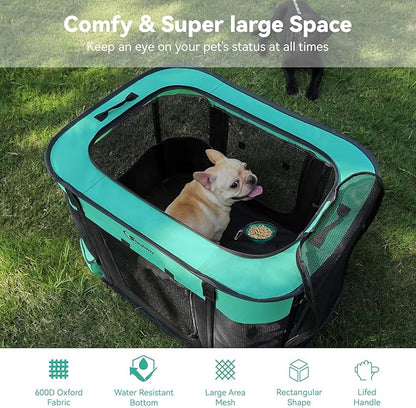 Dog Cat Playpen28/31/35in, Pet Puppy Portable Playpens for Outdoor Travel Crate, Indoor After Surgery Use, Foldable Dog Kennel Tent for Rabbit or Small Animals and Tent Stakes(Green, Middle)
