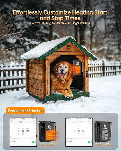 Dog House Heater, Pet House Heater with Thermostat & WiFi APP Remote Control, 300W Safe Dog Heaters for Outside Dog House Cat Outdoor with Adjustable Temp & Timer & 6FT Anti Chew Cord, Easy to Install