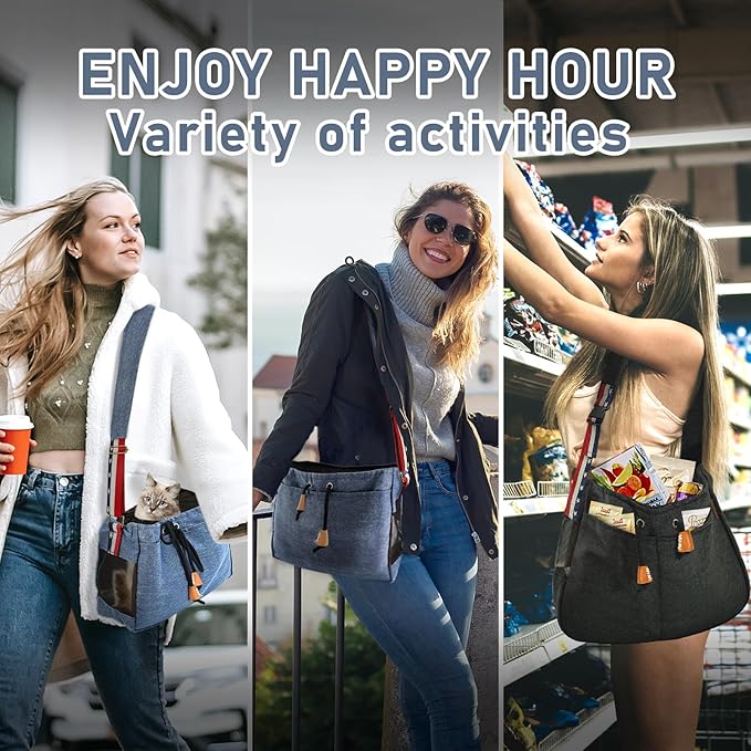 Dog Sling Carrier, Thick Padded Cat Carrier for Small Dogs Hands Free Large Interior Puppy Pet Sling Carriers with Breathable Mesh, Drawstring for Outdoor Travel, Supermarkt Bag