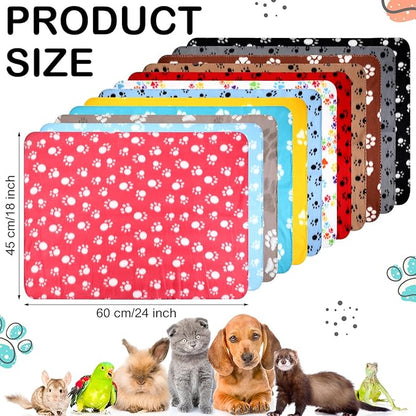 Tegeme 12 Pieces Fleece Blankets for Pets Dog Puppy Paw Print Cat Bedding Cover Blanket for Small Animals Pig Cage Liner Sleep Mat Pad Kitten Soft Warm(Cute Style,18 x 24 Inches)