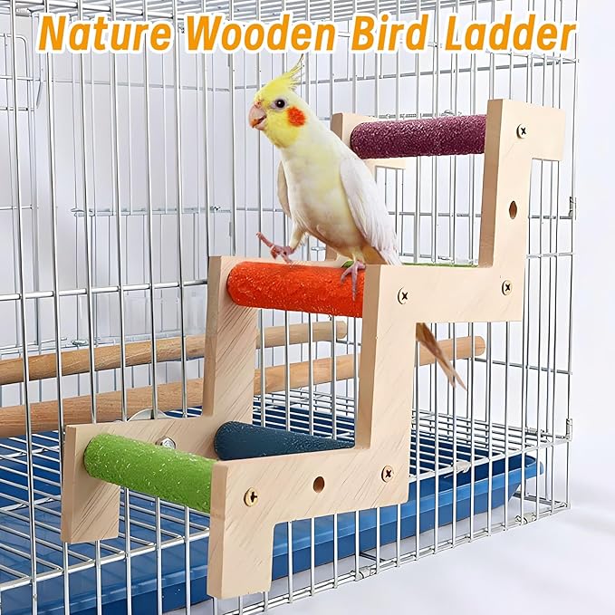Hamiledyi Nature Wooden Bird Ladder Pet Parrots Climb Bridge Exercise Stands for Parakeet Climbing Chewing Bridge Bird Cage Accessories for Cockatiel Parakeet Lovebirds Budgie