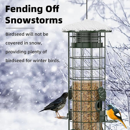 Squirrel Proof Bird Feeder,Metal Mesh Bird Feeders for Outdoors Hanging,Gravity Protection Squirrel Proof Wild Bird Feeders with Finch Cardinal Chickadee,3LB Large Capacity,Green