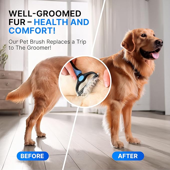 Dog Rake Brush for Shedding  Undercoat Rake for Long Haired Dogs  Reduces Loose Fur and Mats by 95%