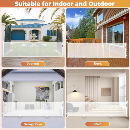 275" Retractable Baby Gates Dog Gate Extra Wide, 52" Tall Child Pet Safety Gate with Reinforced Strips for Stairs, Long Mesh Garage Gates Fence for Outdoor Indoor Large Openings Driveway Decks Patio
