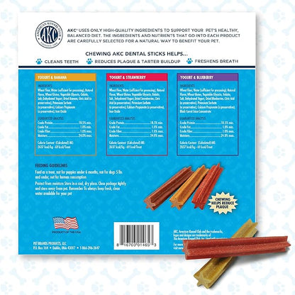 American Kennel Club Dentacare Variety Pack Dog Treats, Includes Yogurt with Strawberry, Yogurt with Blueberry, and Yogurt with Banana, Good for Dog Dental Health, 20 Count