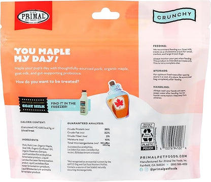 Primal Freeze Dried Dog Treats; Pork & Maple Dog Treats with Goat Milk for Dogs, You Maple My Day, Grain Free Training Treats for Dogs with Probiotics, 2 oz