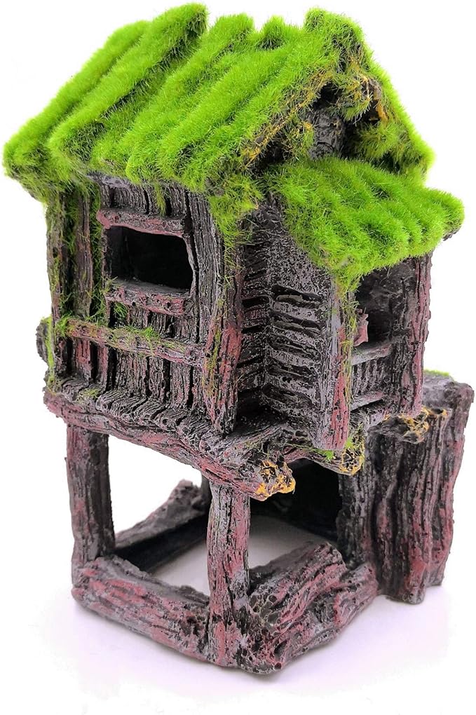M2cbridge Aquarium Decorations Fish Hideout House Betta Cave with Green Lifelike Moss (Style 4)