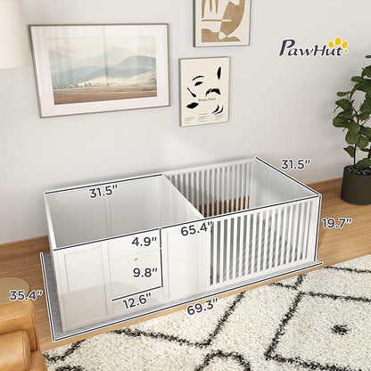 PawHut Whelping Box for Dogs, Dog Whelping Box with Waterproof Pee Pad & Adjustable Door for Small, Medium & Large Breed Dogs, 65" x 31.5"