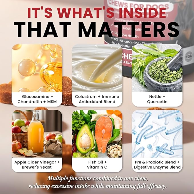 Dog Allergy Chews Hip and Joint Supplement for Dogs with Glucosamine Chondroitin for Anti Itch Skin Paw Pain Relief and Immune Pet Allergies Treats Chews for Itching and Licking Health Supplement Dogs