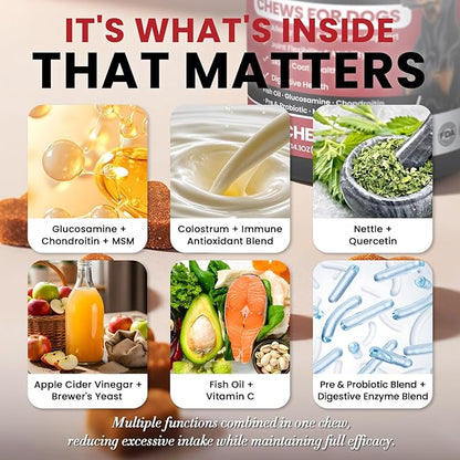 Dog Allergy Chews Hip and Joint Supplement for Dogs with Glucosamine Chondroitin for Anti Itch Skin Paw Pain Relief and Immune Pet Allergies Treats Chews for Itching and Licking Health Supplement Dogs