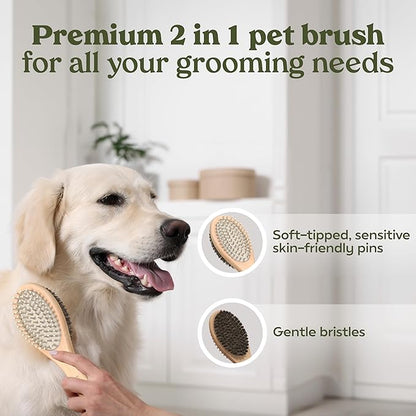 PAWFUME 2-in-1 Pet Brush  Dog Hair Brush  Cat Hair Brush  Dog Grooming Brush  Cat Grooming Brush  Soft Dog Brush for Long Haired Dogs  Soft Cat Brush for Long Haired Cats  Short Hair Dog Brush