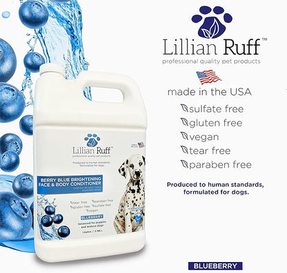 Lillian Ruff Berry Blue Brightening Face & Body Conditioner for Dogs & Cats - Tear Free Blueberry Conditioner - Remove Tear Stains, Hydrate Dry Skin, Add Shine & Luster to Coats - Made in USA (Gallon)