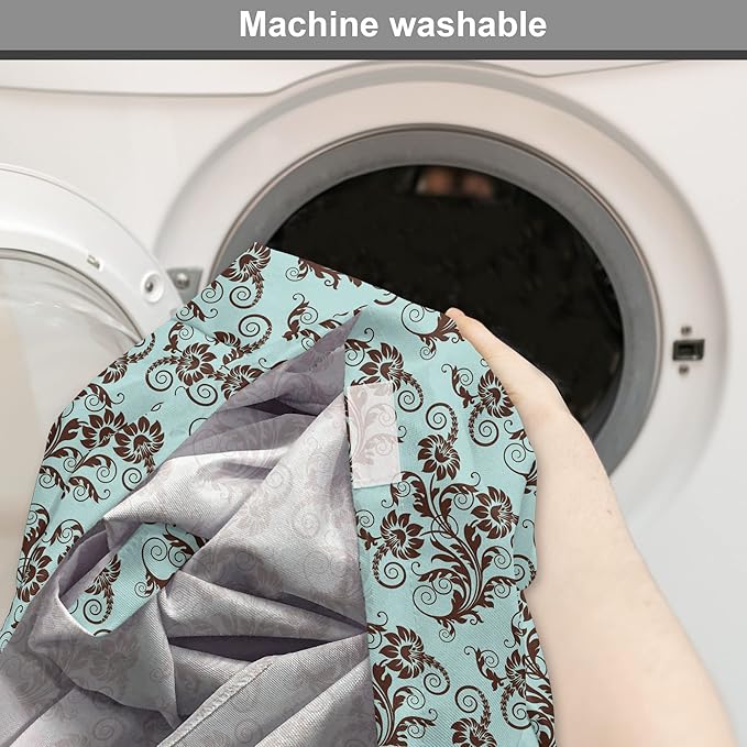 Ambesonne Art Nouveau Dog Crate Cover, Vintage Swirls Vibrant Foliage Damask Style Classic Renaissance, Easy to Use Pet Kennel Cover for Medium Large Dogs, 42 Inch, Seal Brown and Pale Blue