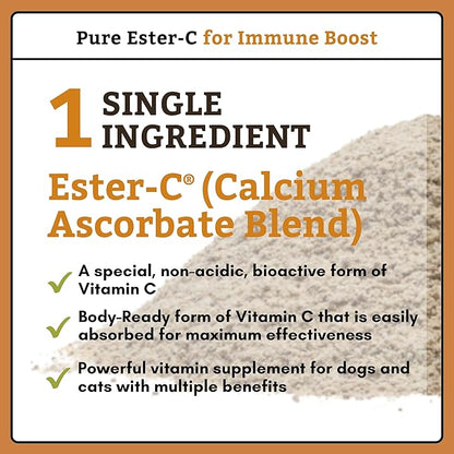 Wholistic Pet Organics Pure Ester-C Powder for Dogs - 2 Oz - Healthy Alternative to Dog Allergy Chews - Vitamin C Supplement for Dog Allergy Relief, Immune Support, Itch Relief for Dogs - Made in USA