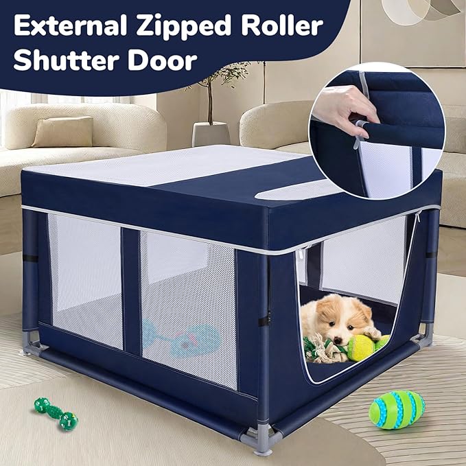 Dog Playpen 42 _ 42 inch, Puppy Playpen with Removable Roof, 25 Height Pet Playpen with Zipper Door for Small Dogs and Small Animals, Dog Fence Indoor & Outdoor