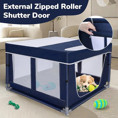 Dog Playpen 42 _ 42 inch, Puppy Playpen with Removable Roof, 25 Height Pet Playpen with Zipper Door for Small Dogs and Small Animals, Dog Fence Indoor & Outdoor