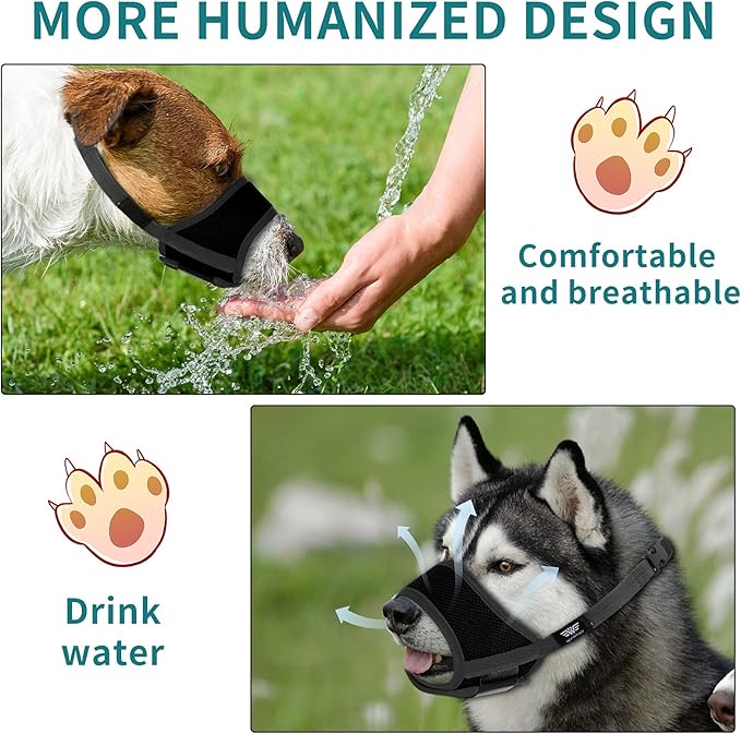 Dog Muzzle for Medium Dogs, Dog Muzzle for Large Dogs Biting, Soft Nylon Muzzle Anti Biting Barking Chewing,Air Mesh Breathable Drinkable Adjustable Pet Muzzle for Medium Large Dogs XL Black