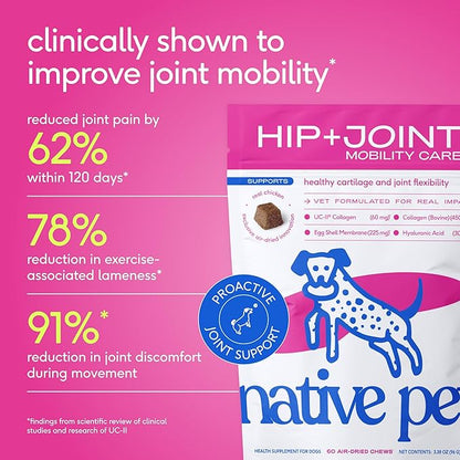Native Pet Hip & Joint Supplement for Dogs - Advanced Dog Joint & Arthritis Supplement - Helps Maintain Healthy Cartilage, Joint Flexibility, Lubrication, & Function - with ESM & Collagen - 120 Chews