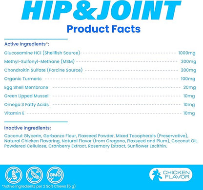 Advanced Hip and Joint Supplement for Dogs- Glucosamine for Dogs with MSM, Chondroitin, Natural Anti-Inflammatory Formula for Optimal Mobility Support Fit All Breeds- 120 Chew